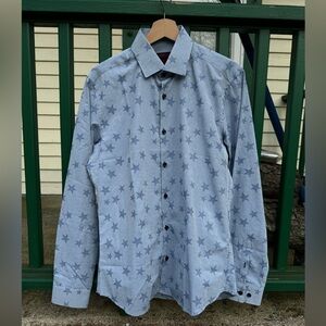 Jared Lang After Hours Cotton Dress Shirt Blue Star Pattern Size Medium NWOT